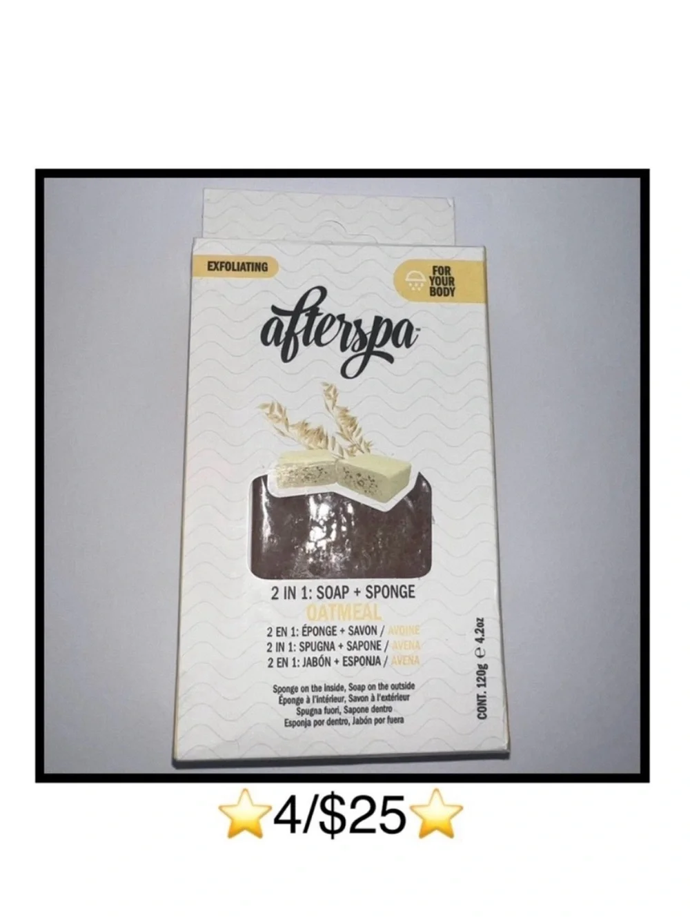 Afterspa 2 in 1 Exfoliating Oatmeal Soap + Bath Sponge New in Box